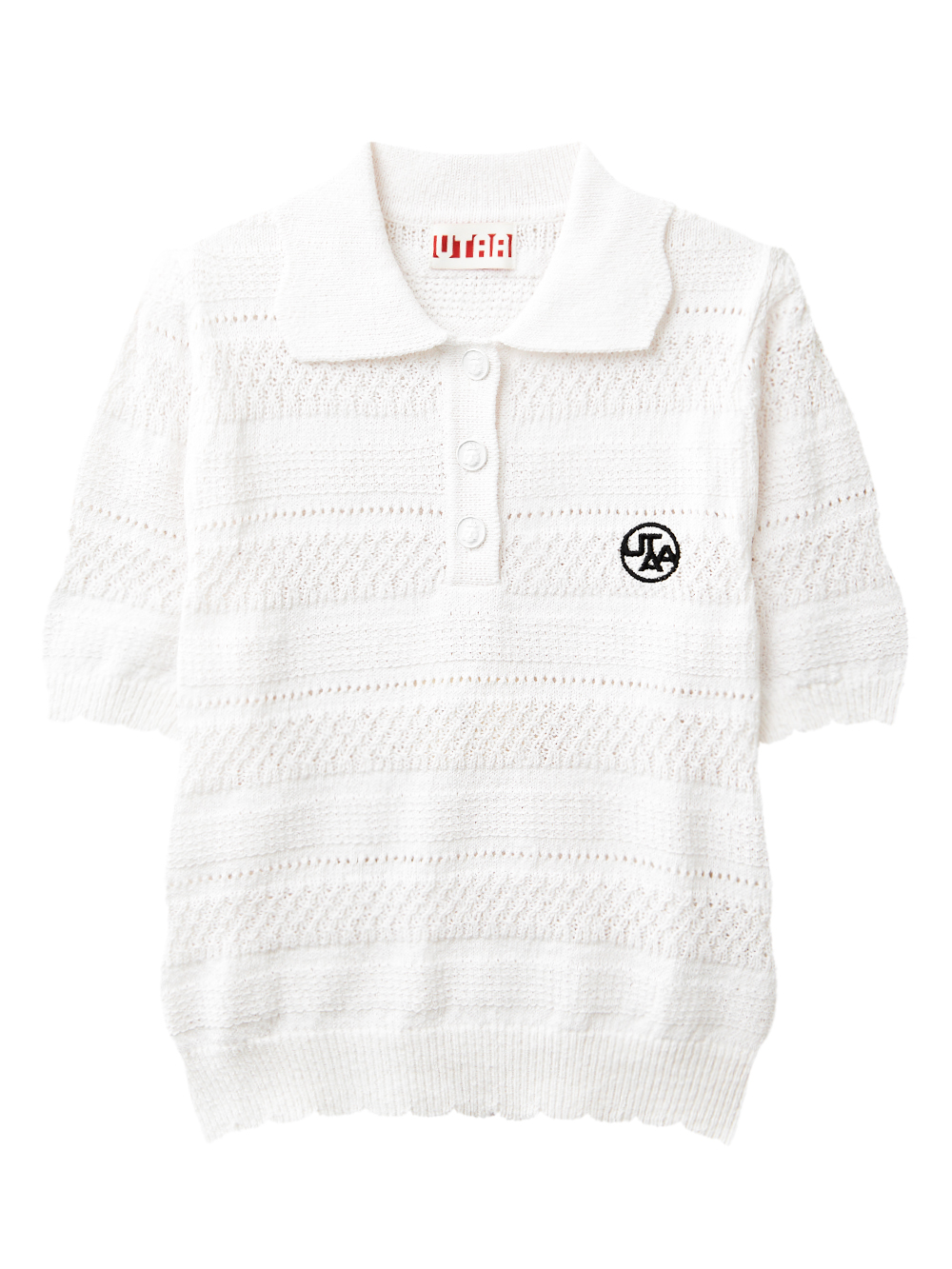 UD2KTF430WH (1) UTAA Twin Ruffle Knit PK Sleeve : Women's White
