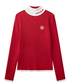UTAA Logo Curve Ring Turtleneck Knit : Women's Red