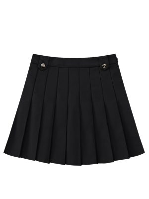 UTAA Gilt Sealing Contour Pleats Skirt: Black