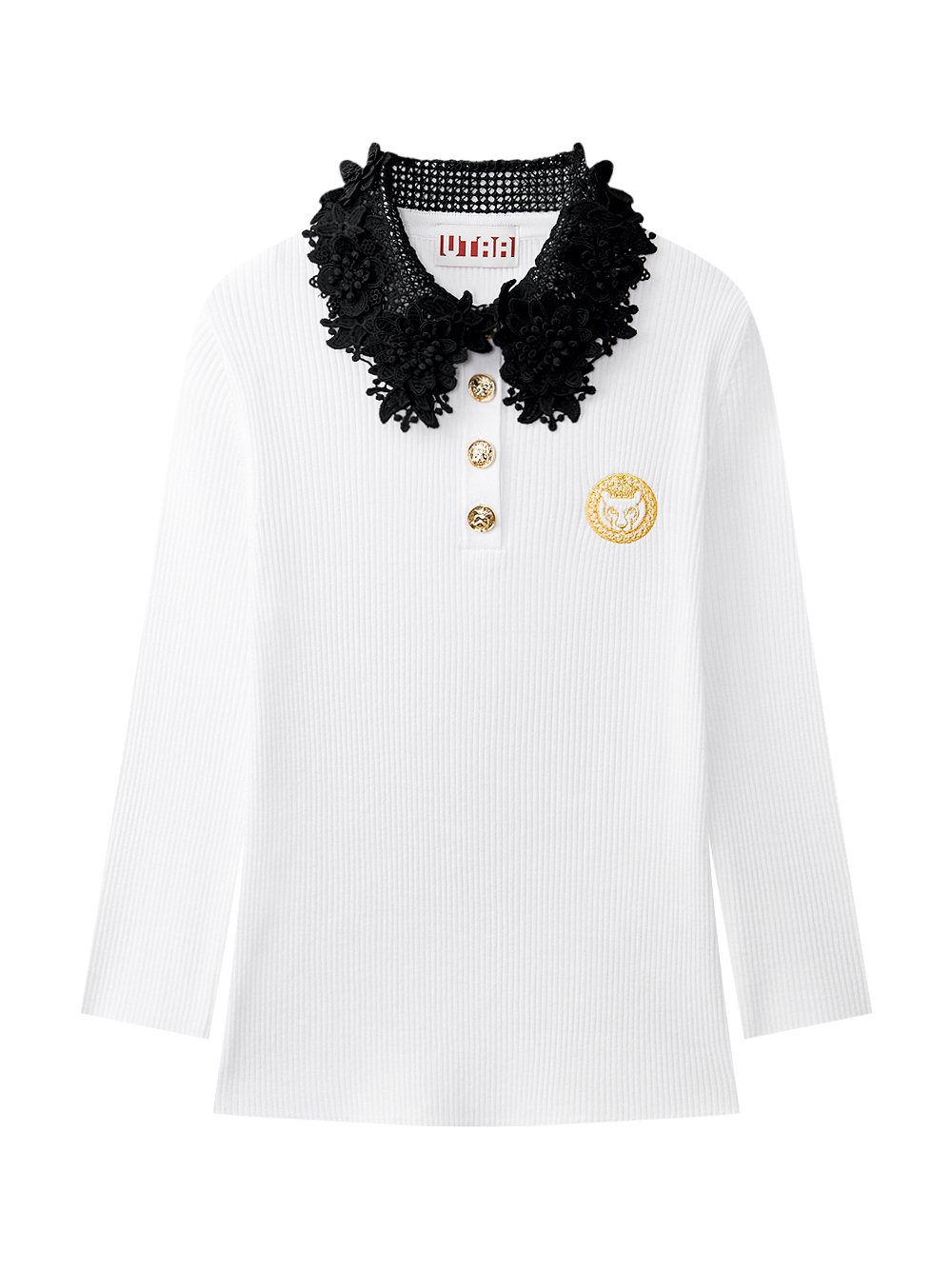 UE1KTF414WH_01 UTAA Ducat Floral Lace PK Knit Sleeve : Women's White